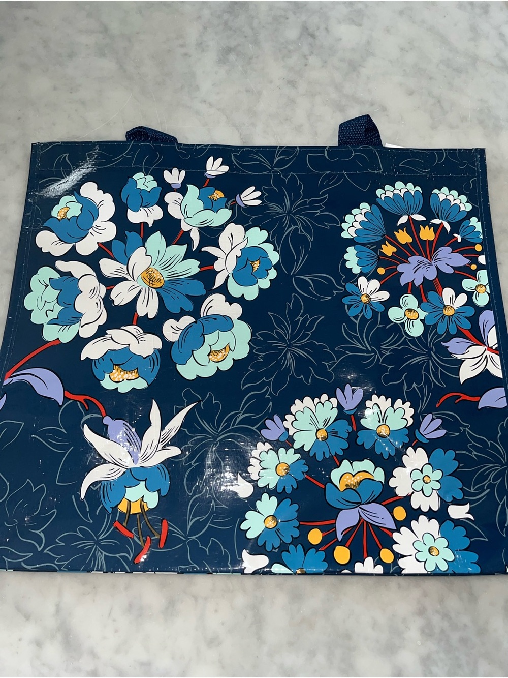 Vera Bradley Navy Floral Reusable Market Tote Bag - Floral Bursts - Picture 2 of 2